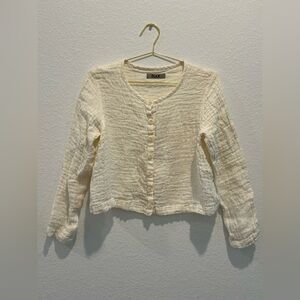 Flax Cream beige Button Down Women's Shirt muslin linen cotton cardigan sweater